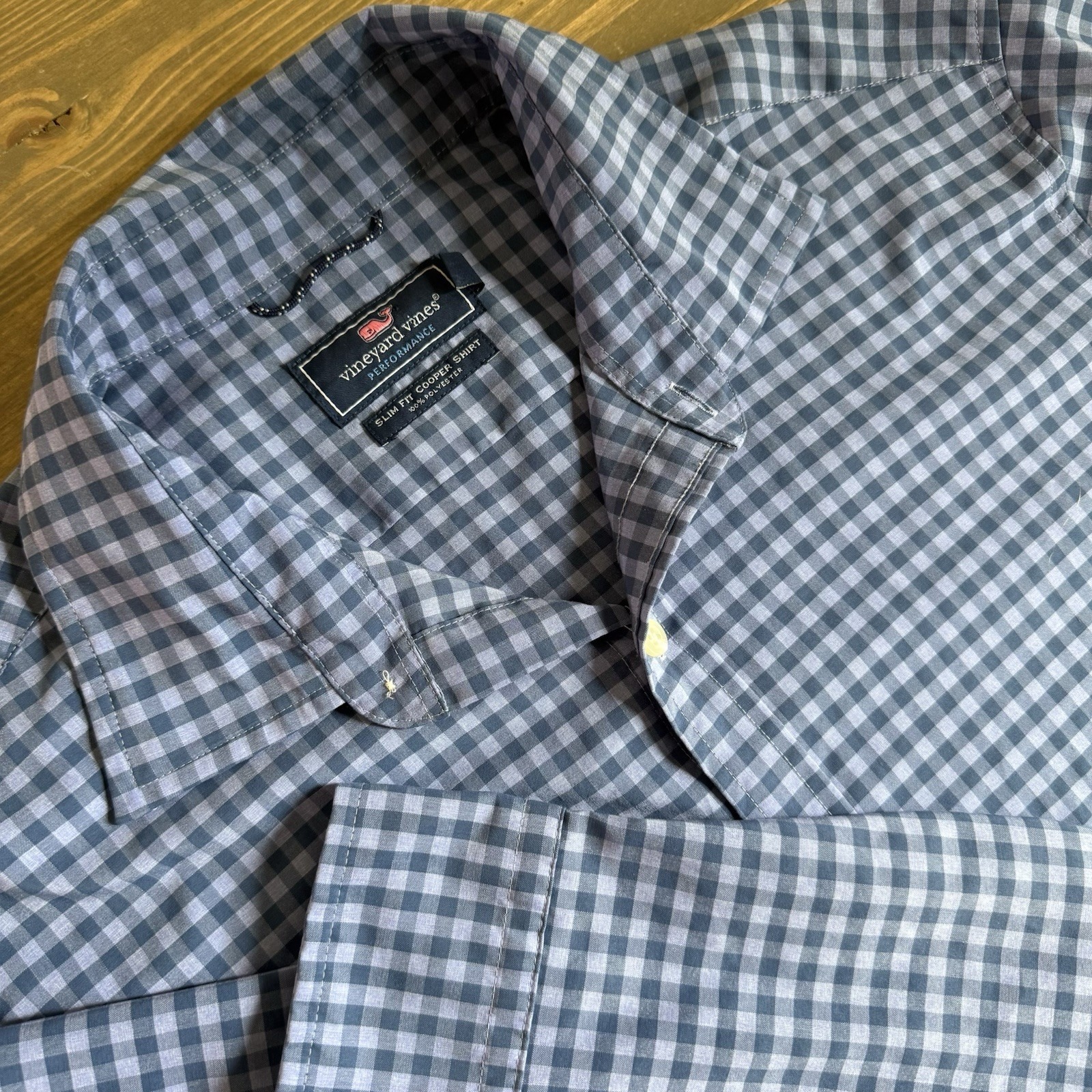 Vineyard Vines Mens Large Blue Plaid Slim Fit Performance Cooper Shirt